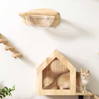 Pared de escalada para gatos Fukumaru con cápsula transparente y pedales