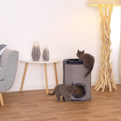 Rascador de sisal para gatos lionto con pelota y borde de peluche, gris - característica 4