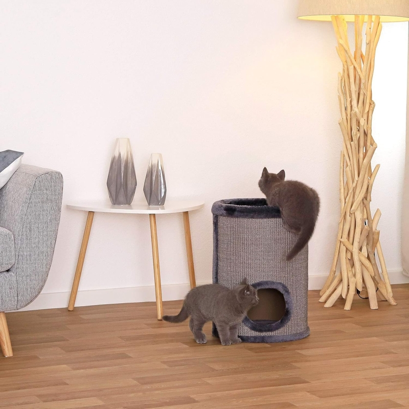 Rascador de sisal para gatos lionto con pelota y borde de peluche, gris - característica 4