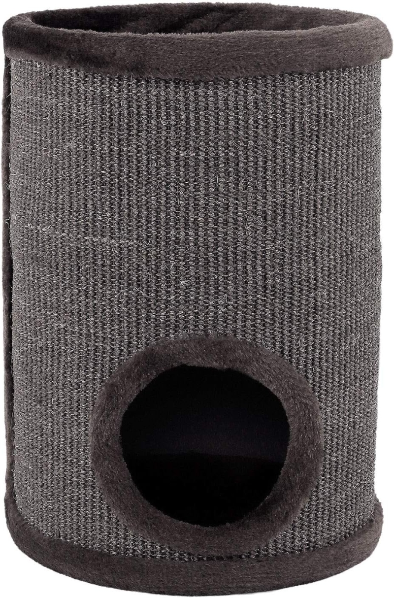 Rascador de sisal para gatos lionto con pelota y borde de peluche, gris - detalle del producto
