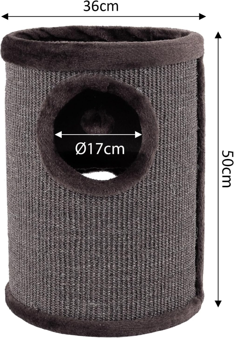 Rascador de sisal para gatos lionto con pelota y borde de peluche, gris - característica 8